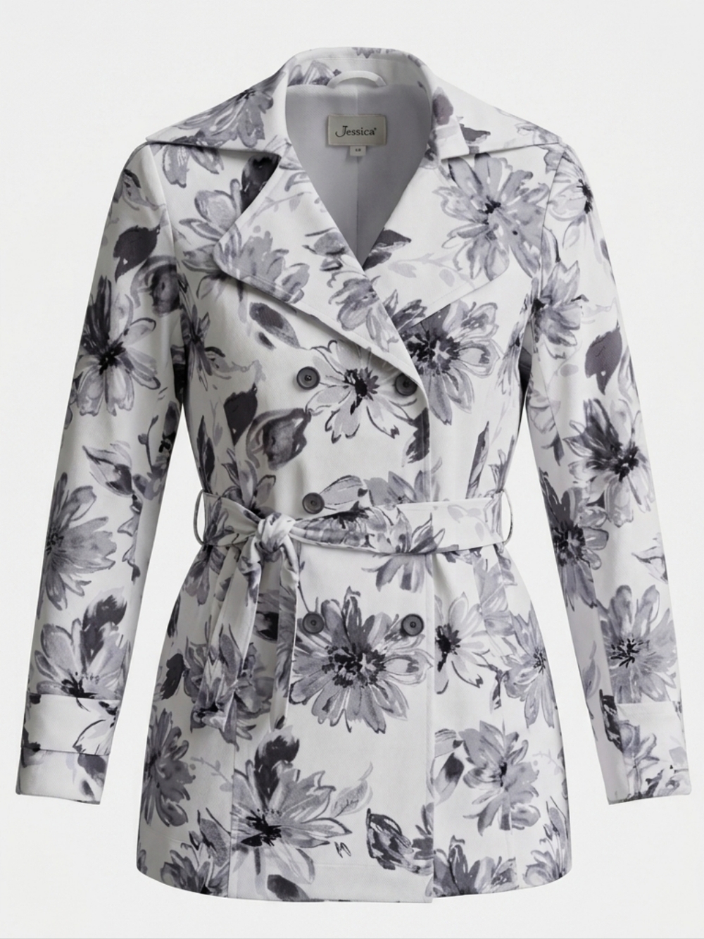 Jessica Gray White Cotton Floral Print Double-Breasted Women's Spring Jacket S